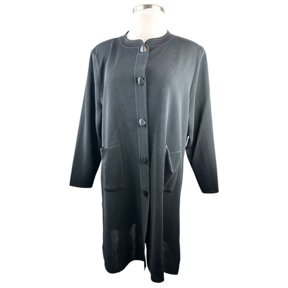 Exclusively Misook Long Ribbed Cardigan Black Duster Pockets Button Plus Size 3X - Picture 2 of 16